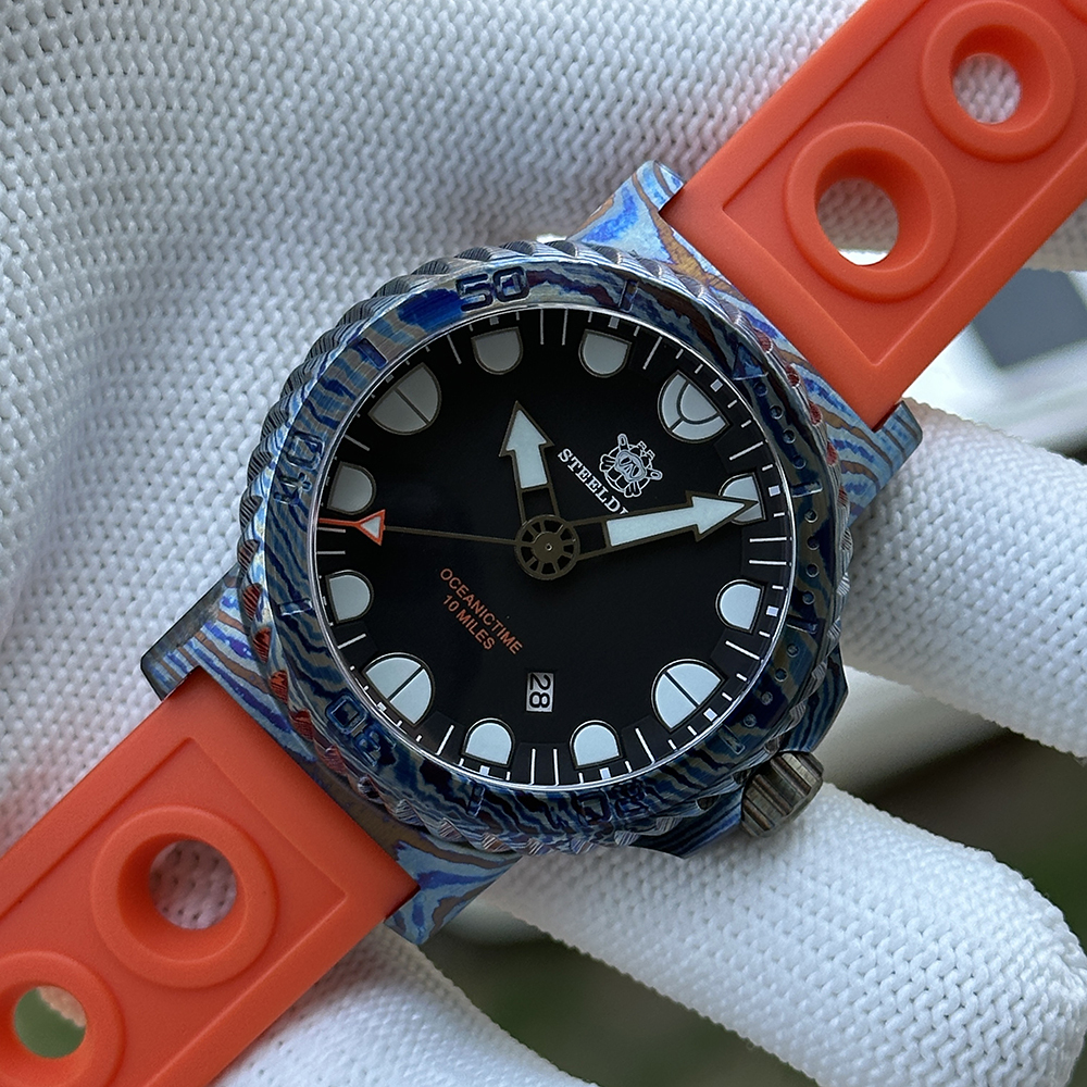 STEELDIVE Official SD1982Y 46.5MM Titanium Damascus Unique Design NH35 Automatic Dive Watch Sapphire Glass