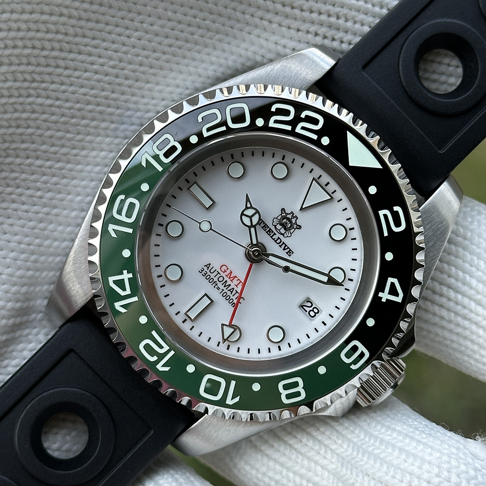 STEELDIVE Official SD1964GMT White Dial Ceramic Bezel Insert Sapphire Glass 1000M Waterproof NH34 Dive Watch