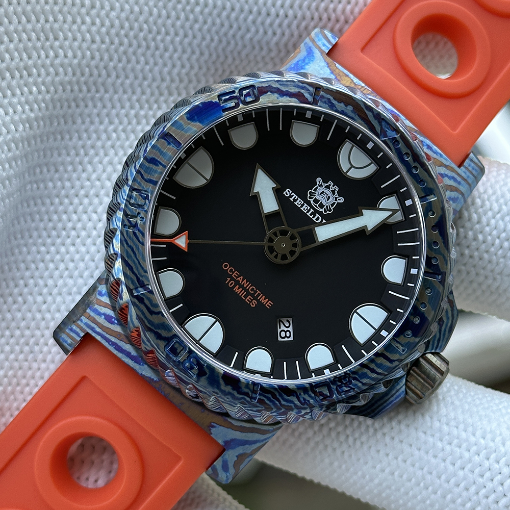 STEELDIVE Official SD1982Y 46.5MM Titanium Damascus Unique Design NH35 Automatic Dive Watch Sapphire Glass