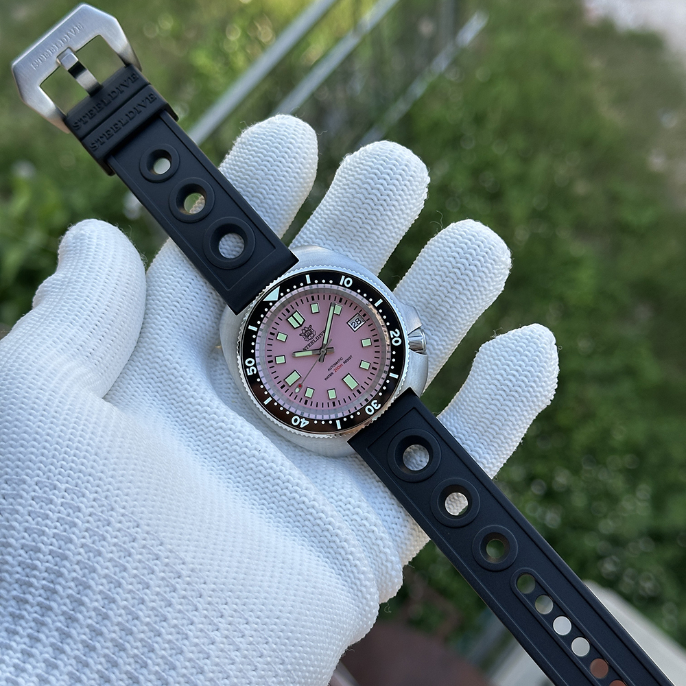 STEELDIVE Official SD1974 Pink Dial 43.8mm Luminous Ceramic Bezel Insert 200M Sapphire Glass NH35 Automatic Mens Dive Watch