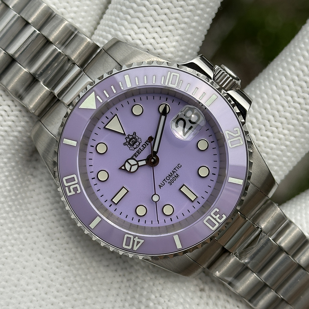 STEELDIVE Official SD1953C Light Purple Dial Ceramic Bezse Insert Japan NH35 Movement 300M Waterproof Men Watch