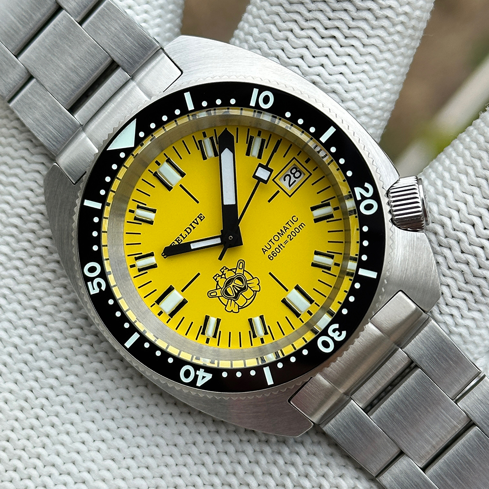 STEELDIVE Official SD1977T Yellow Slim Turtle Watch