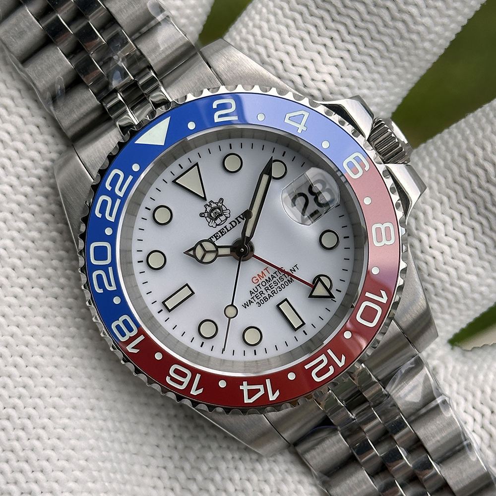 STEELDIVE Official SD1993 White Dial Sapphire Glass Japan NH34 GMT 300M Auatomtic Mens Dive Watch