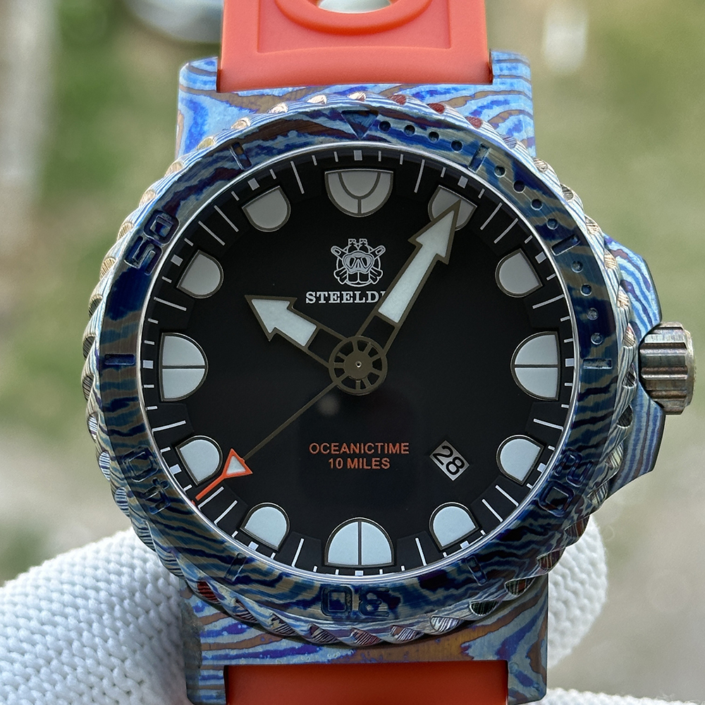 STEELDIVE Official SD1982Y 46.5MM Titanium Damascus Unique Design NH35 Automatic Dive Watch Sapphire Glass