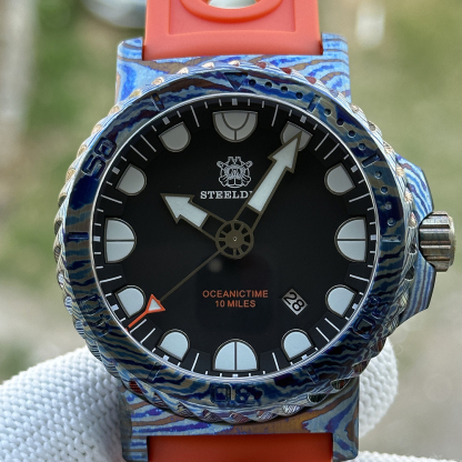 STEELDIVE Official SD1982Y 46.5MM Titanium Damascus Unique Design NH35 Automatic Dive Watch Sapphire Glass