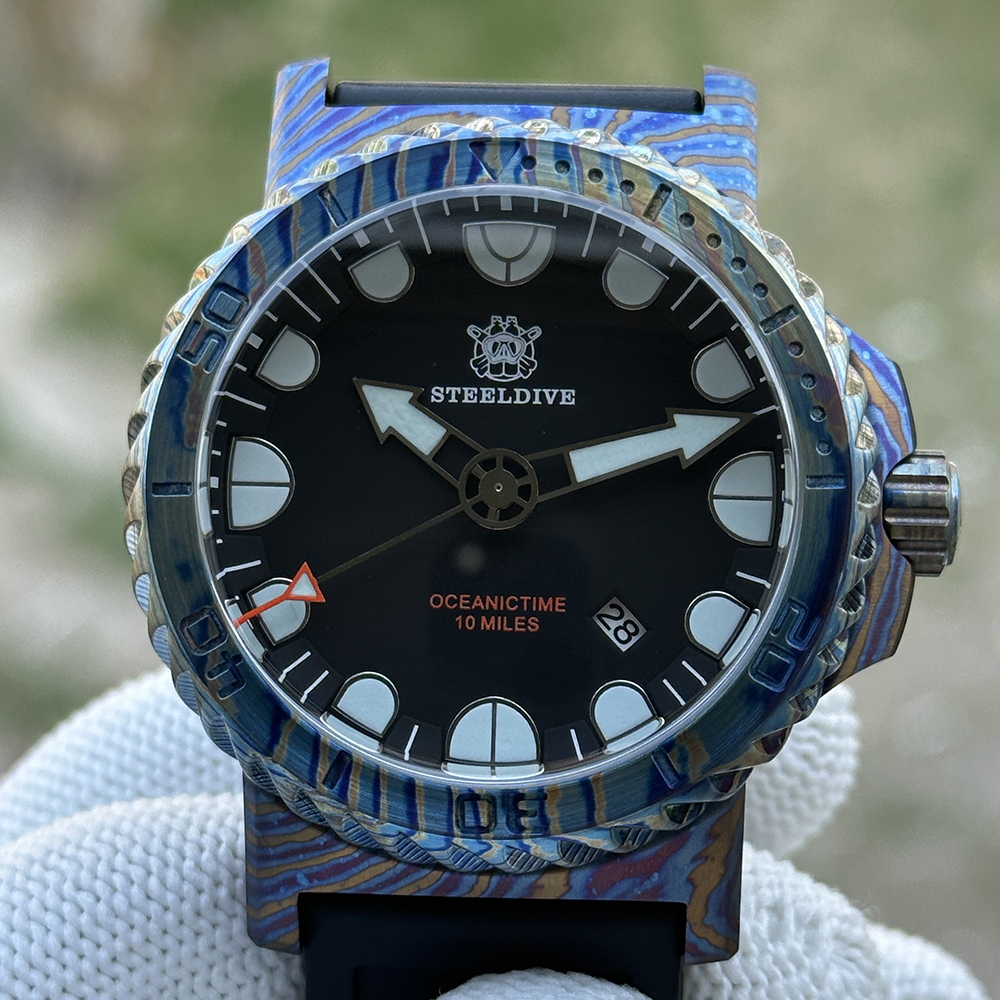 STEELDIVE Official SD1982Y 46.5MM Titanium Damascus Unique Design NH35 Automatic Dive Watch Sapphire Glass