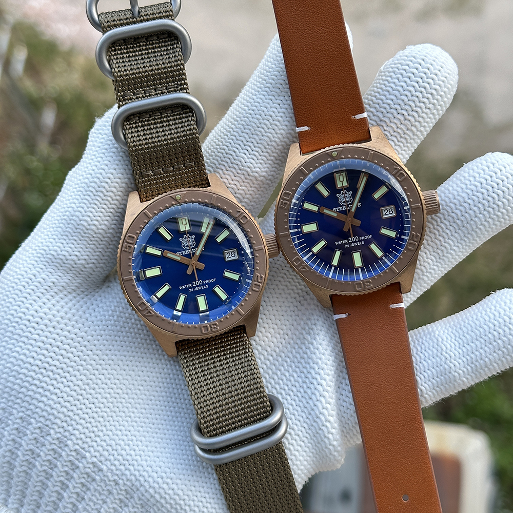 STEELDIVE Official SD1962S Blue Dial 200M Waterproof 41.9MM Bronze Case NH35 Automatic Mens Dive Watch