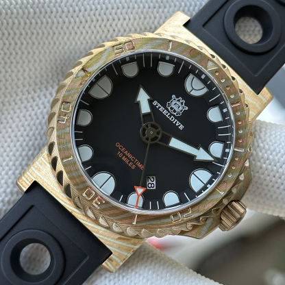 STEELDIVE Offiical SD1982Z 46.5mm Bronze Damascus BGW9 Blue Luminous Unique Design NH35 Automatic Mens Dive Watch
