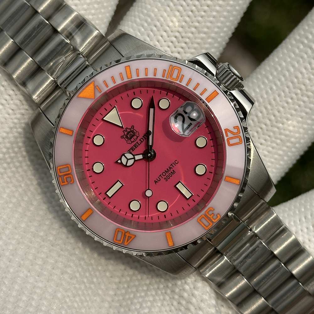 STEELDIVE Official SD1953C Hot Pink Dial 40.5MM Case Ceramic Bezel Insert  Japan NH35 Automatic Movement Men Sports Watch