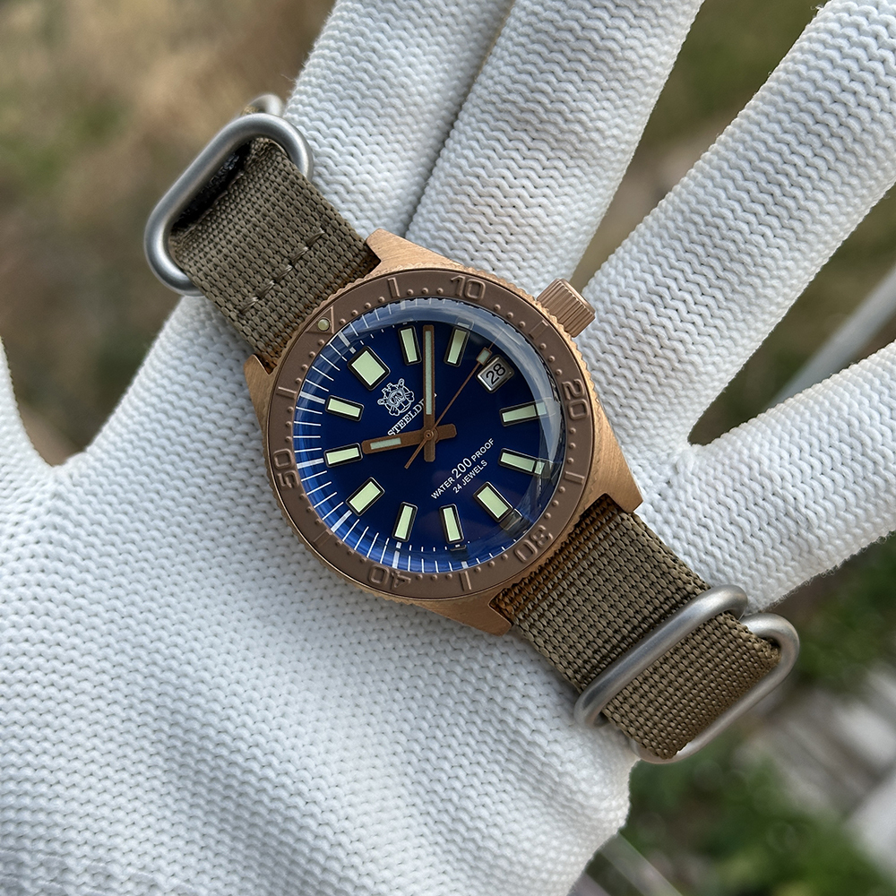 STEELDIVE Official SD1962S Blue Dial 200M Waterproof 41.9MM Bronze Case NH35 Automatic Mens Dive Watch