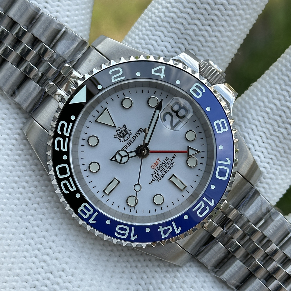 STEELDIVE Official SD1993 White Dial Sapphire Glass Japan NH34 GMT 300M Auatomtic Mens Dive Watch