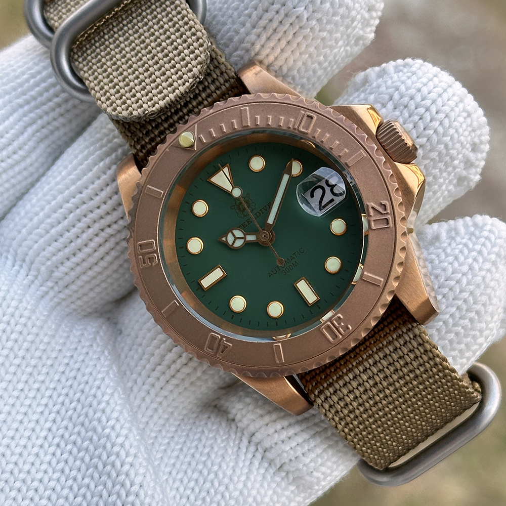 STEELDIVE Official SD1953S Green Dial Cermaic Bronze Bezel Swiss Luminous 300M Waterproof NH35 Mens Automatic Dive Watch