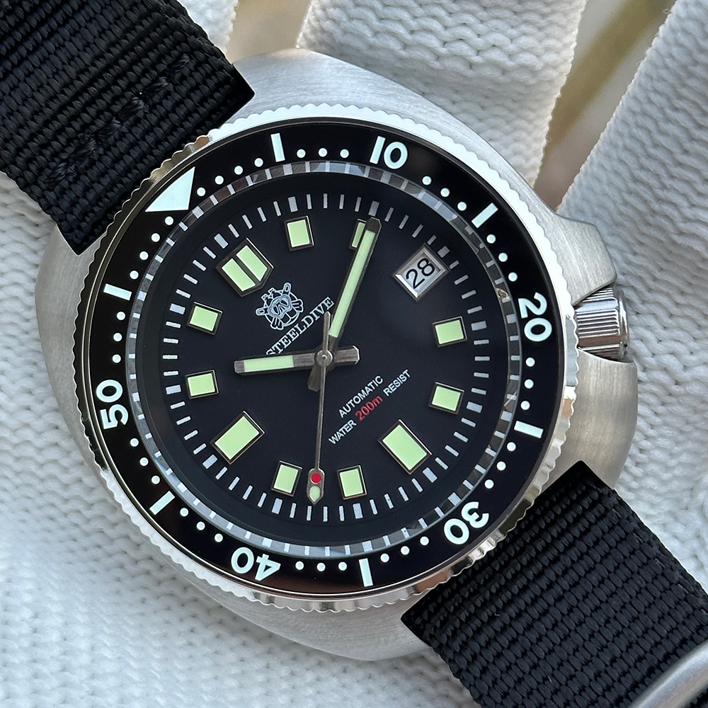 STEELDIVE Official SD1970 Black Turtle Watch On Nylon Strap
