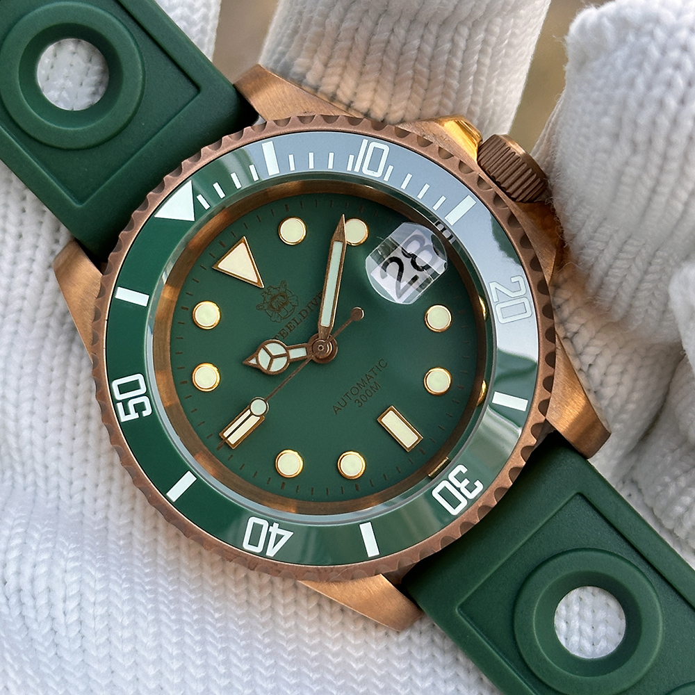 STEELDIVE Official SD1953S Green Dial Cermaic Bronze Bezel Swiss Luminous 300M Waterproof NH35 Mens Automatic Dive Watch