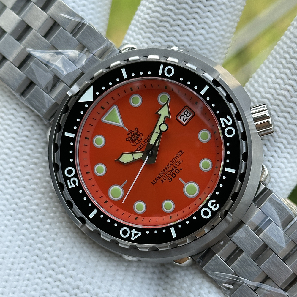 STEELDIVE Offcial SD1975 Matte Orange Dial 47.5MM Case Tuna Watch Sapphire Glass 300M Waterproof NH35 Automatic Mens Dive Watch