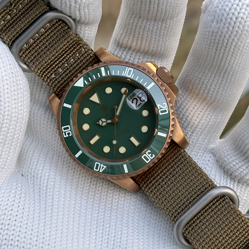 STEELDIVE Official SD1953S Green Dial Cermaic Bronze Bezel Swiss Luminous 300M Waterproof NH35 Mens Automatic Dive Watch