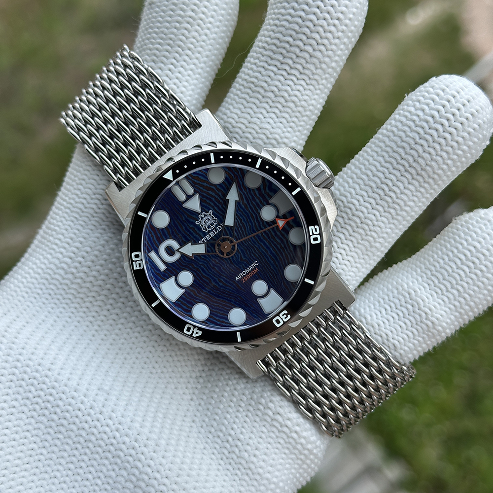 STEELDIVE Official SD1982T Titanium Damascus Dial Super Luminous 46.5MM Overs Size Thick Case NH35 Automatic Dive Watch For Men