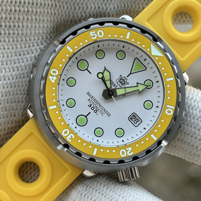Steeldive SD1975N White Dial Yellow Bezel on Rubber Strap