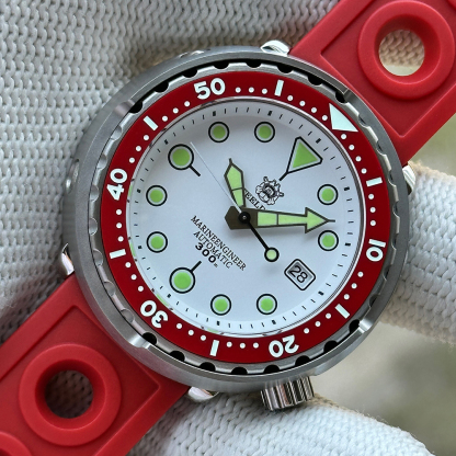 STEELDIVE Official SD1975N White Dial Red Bezel 300M Waterproof NH35 Tuan Watch 