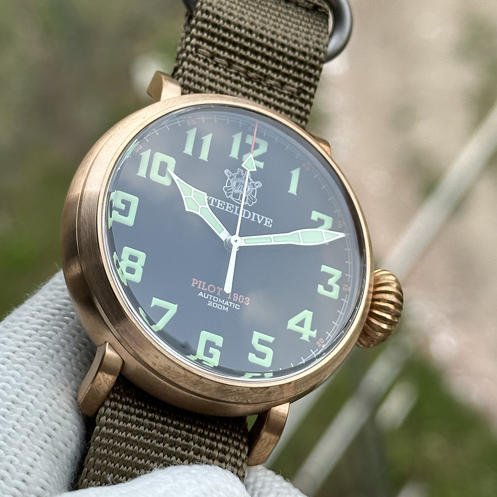 STEELDIVE Official SD1903S C3 Green Luminous 46.5MM Bronze Case 200M Waterproof NH35 Mends Automatic Dive Watch