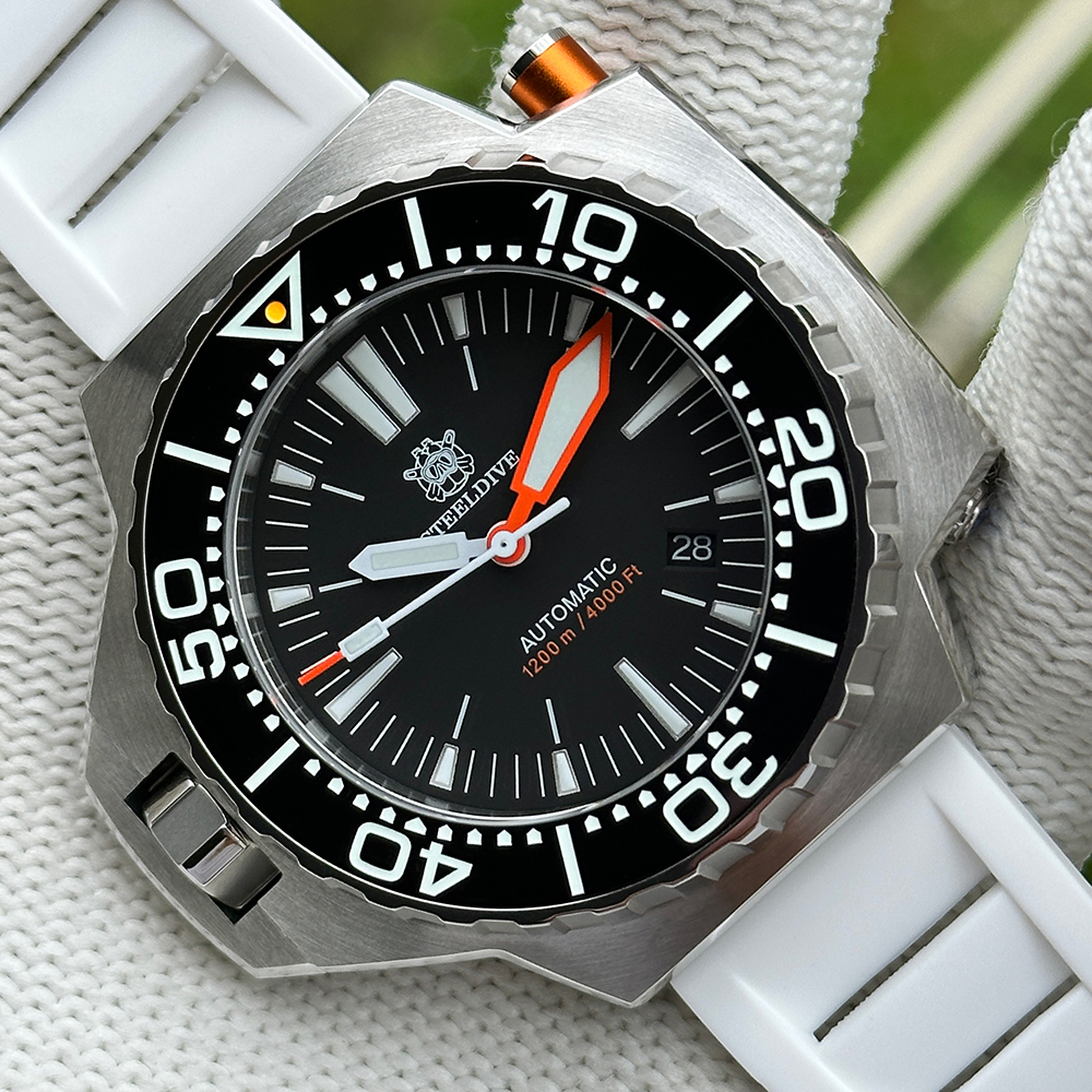 STEELDIVE Official SD1969 1200M Waterproof Japan NH35 Dive Watch on White Strap