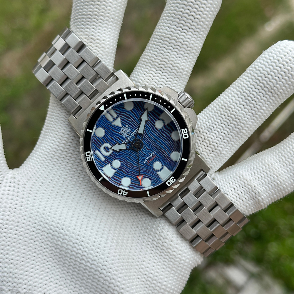 STEELDIVE Official SD1982T Titanium Damascus Dial Super Luminous 46.5MM Overs Size Thick Case NH35 Automatic Dive Watch For Men