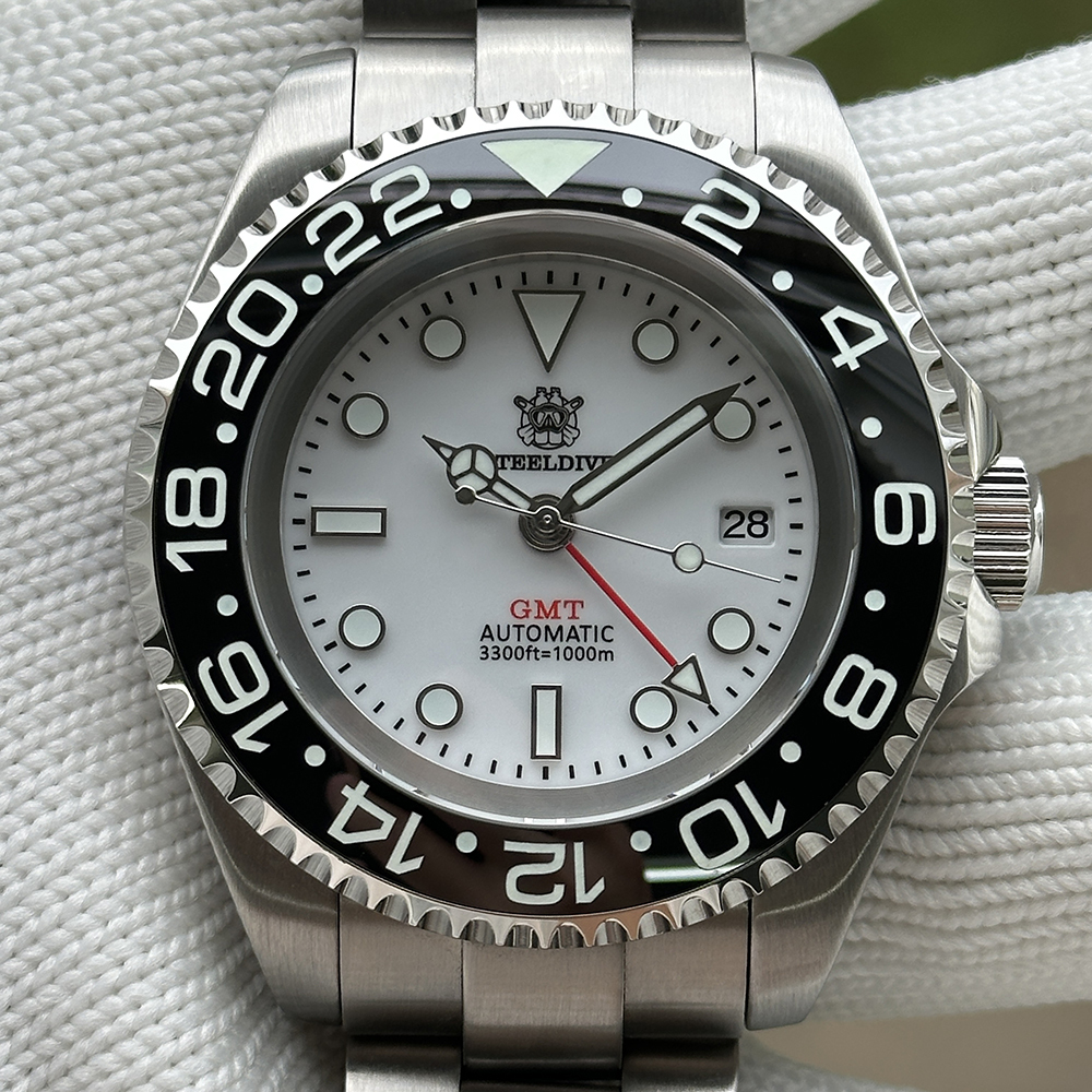 STEELDIVE Official SD1964GMT White Dial Ceramic Bezel Insert Sapphire Glass 1000M Waterproof NH34 Dive Watch
