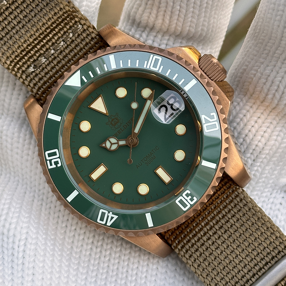 STEELDIVE Official SD1953S Green Dial Cermaic Bronze Bezel Swiss Luminous 300M Waterproof NH35 Mens Automatic Dive Watch