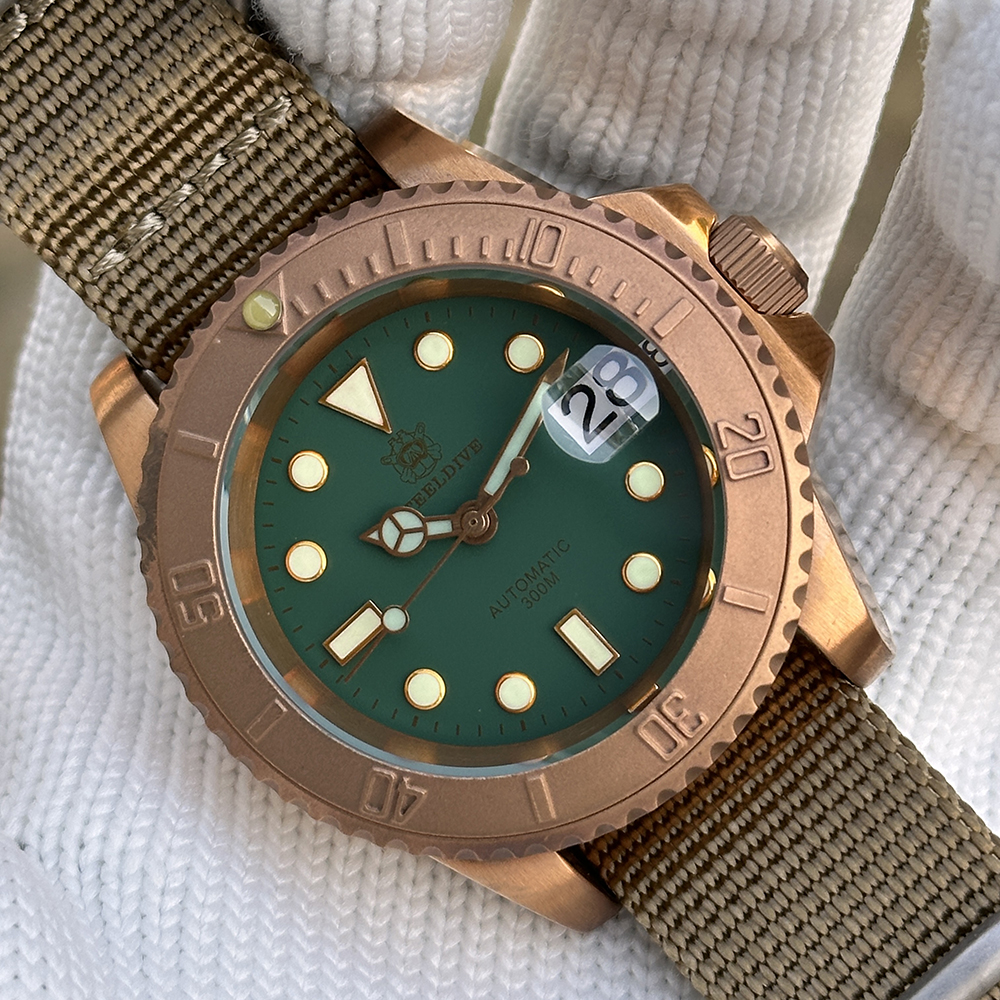 STEELDIVE Official SD1953S Green Dial Cermaic Bronze Bezel Swiss Luminous 300M Waterproof NH35 Mens Automatic Dive Watch