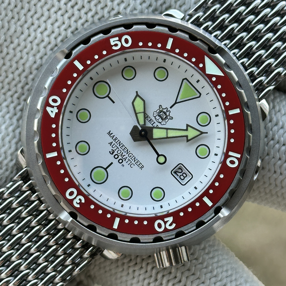 Steeldive SD1975N White Dial Red Bezel NH35 Tuna Watch