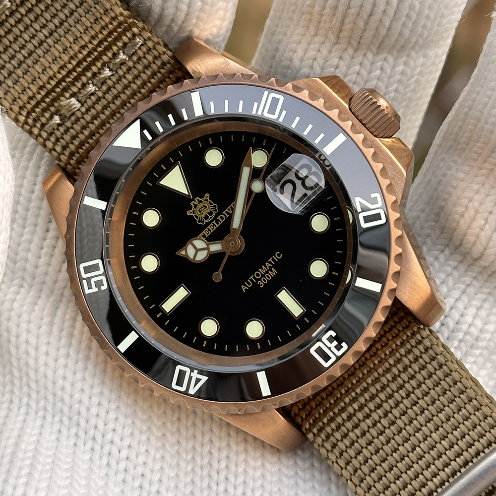 STEELDIVE Official SD1953S Solid Bronze 40.5MM Swiss Luminous 300M Waterproof NH35 Automatic Mens Dive Watch
