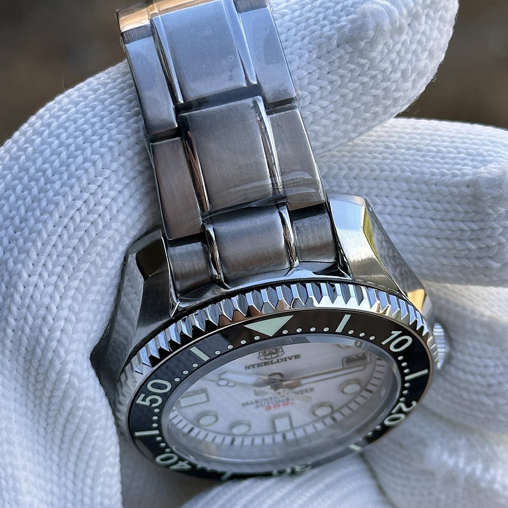 STEELDIVE Official SD1968 White Dial 44MM Ceramic Bezel 300M Waterproof NH35 Automatic Mens Dive Watch