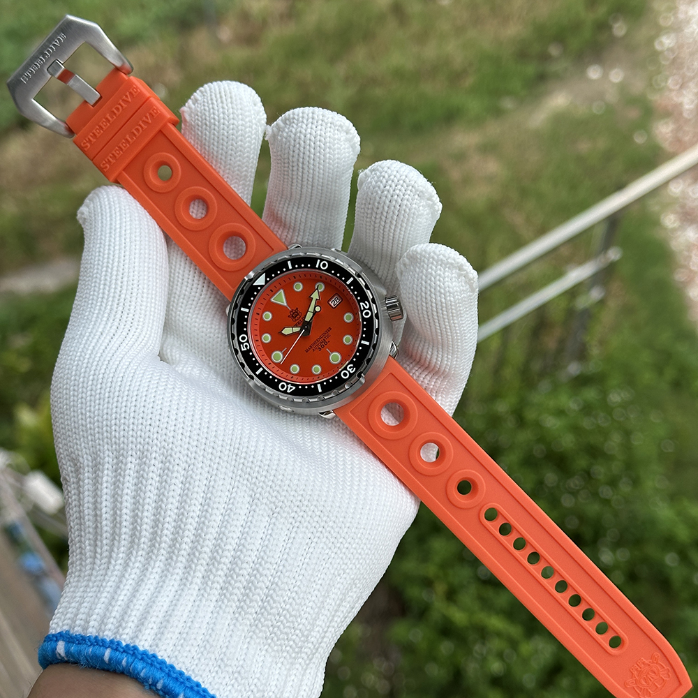 STEELDIVE Offcial SD1975 Matte Orange Dial 47.5MM Case Tuna Watch Sapphire Glass 300M Waterproof NH35 Automatic Mens Dive Watch