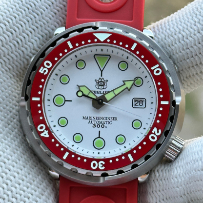 Steeldive SD1975N White Dial Red Bezel