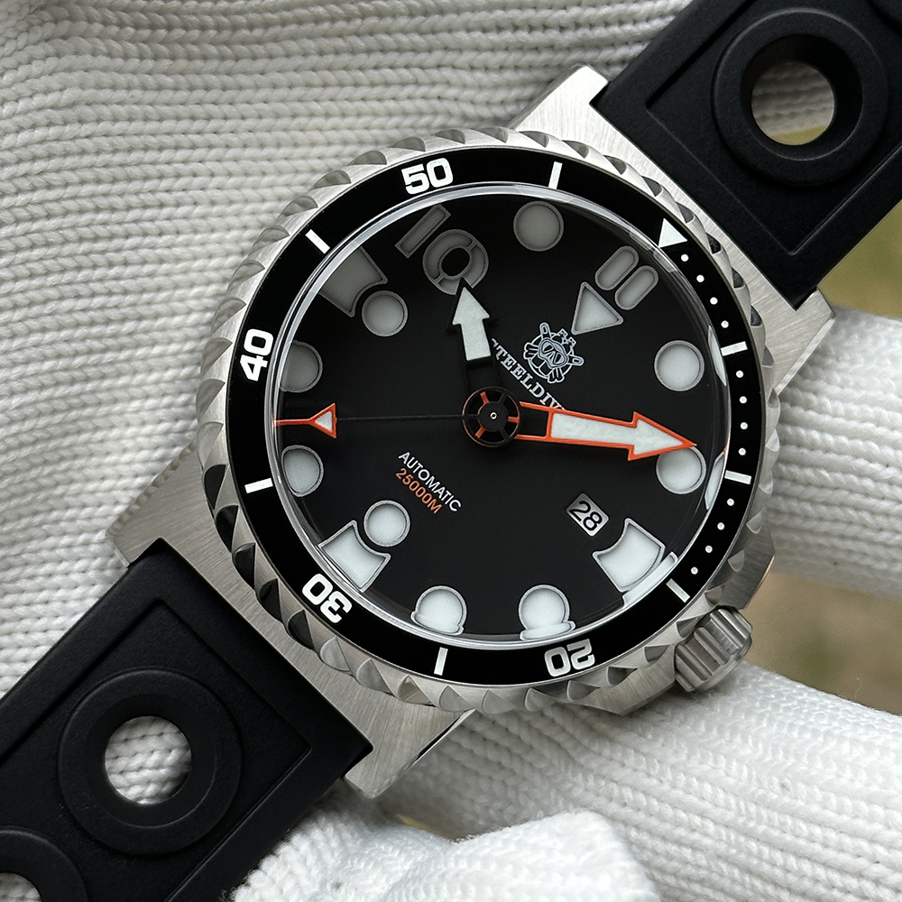 STEELDIVE Official SD1982H Date Function 46.5MM Sapphire Glass Ceramic Bezel NH35 Automatic Dive Watch