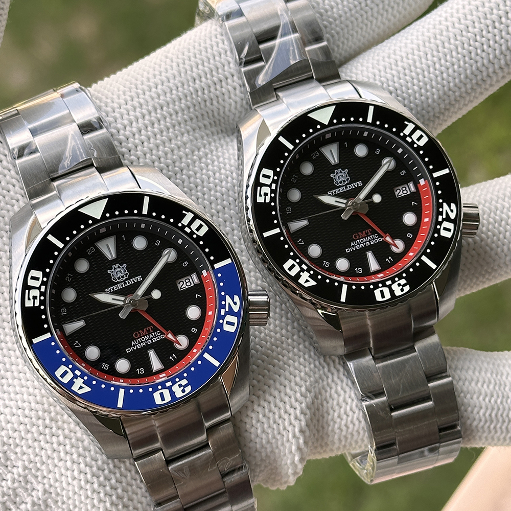 STEELDIVE Official SD1971GMT 44.9MM Swiss Luminous Ceramic Bezel Sapphire Glass 200M NH34 GMT Dive Watch