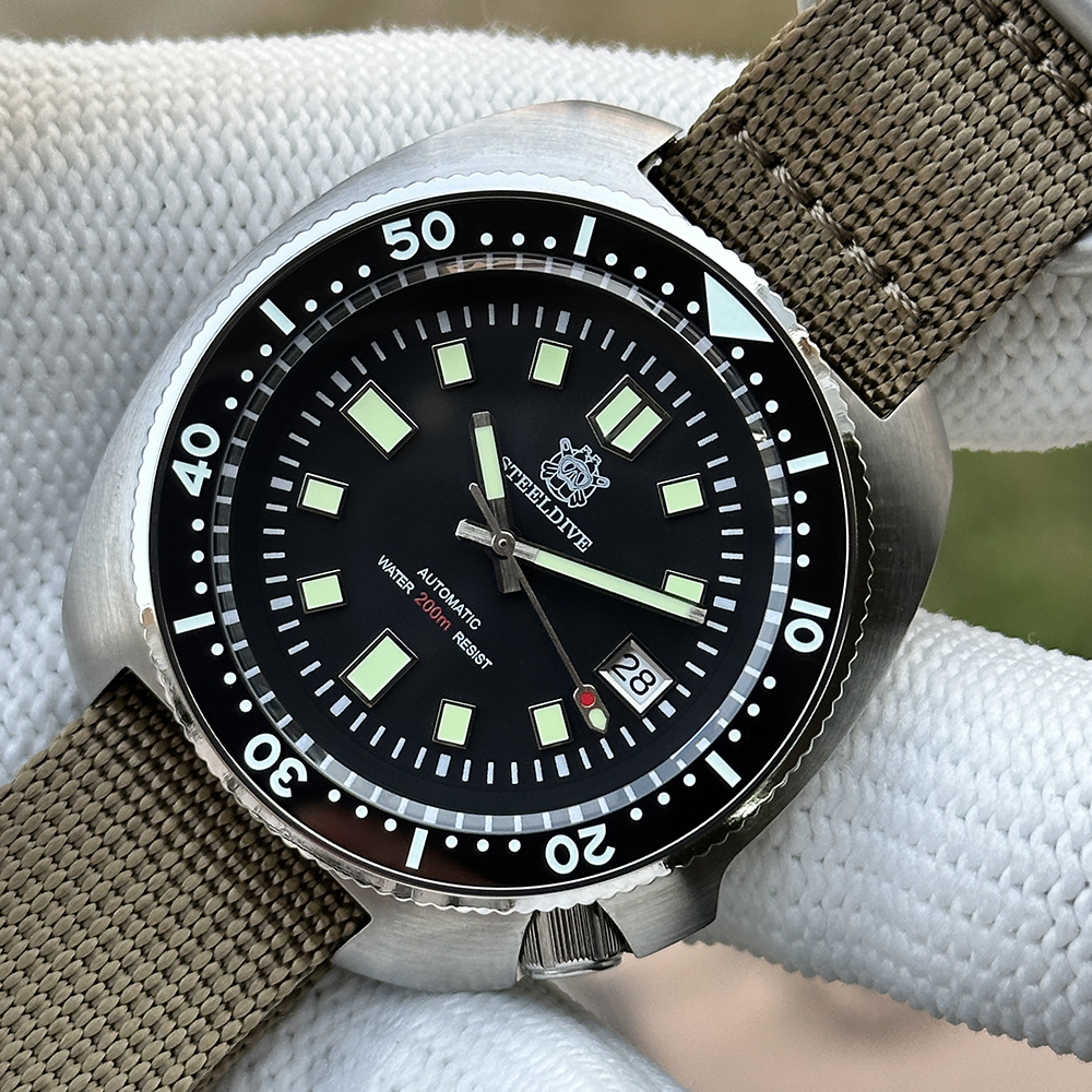 STEELDIVE Official SD1970 Black Turtle Watch On Nylon Strap