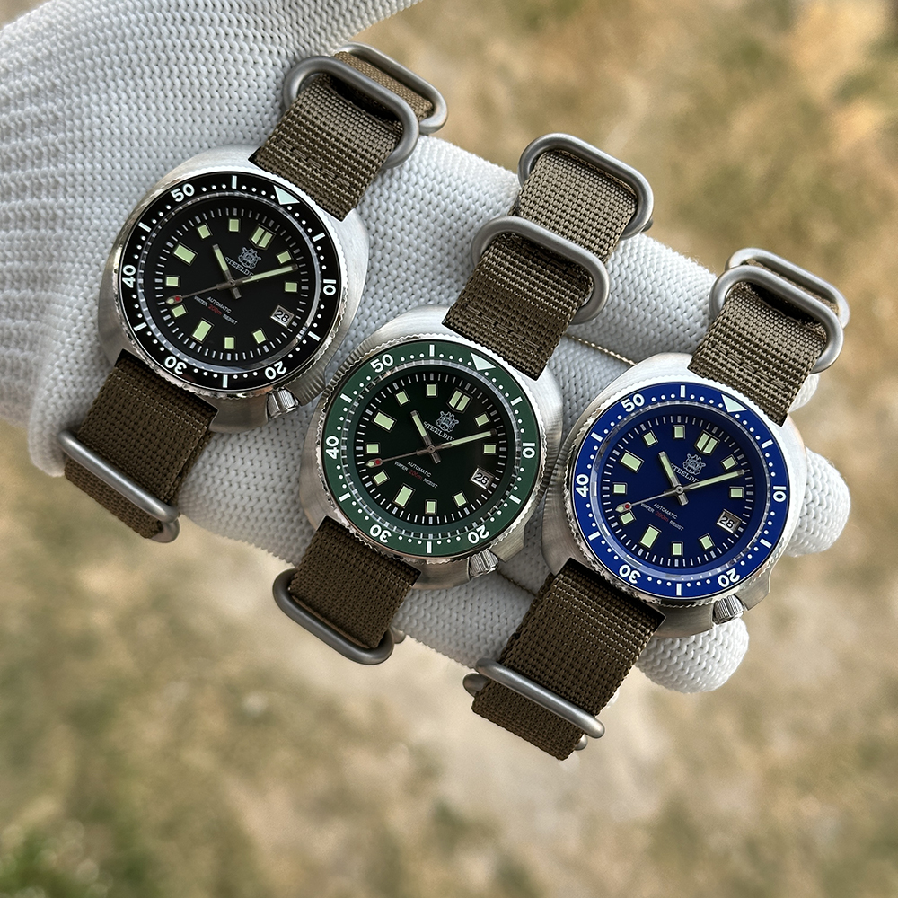 STEELDIVE Official SD1970 Black Turtle Watch On Nylon Strap