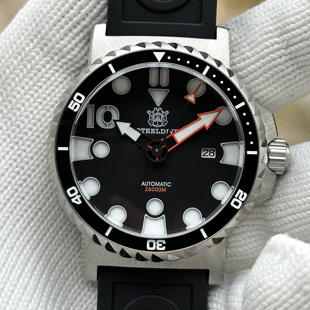 STEELDIVE Official SD1982H Date Function 46.5MM Sapphire Glass Ceramic Bezel NH35 Automatic Dive Watch