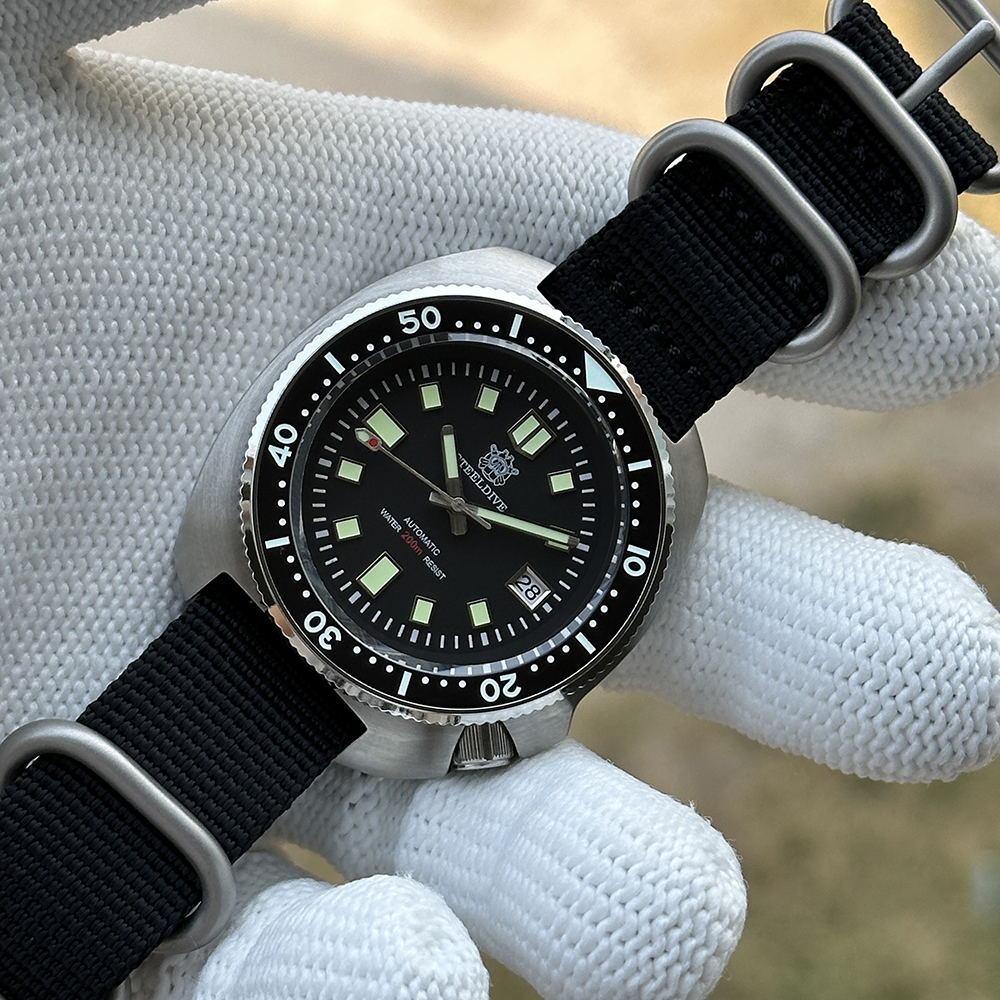 STEELDIVE Official SD1970 Black Turtle Watch On Nylon Strap
