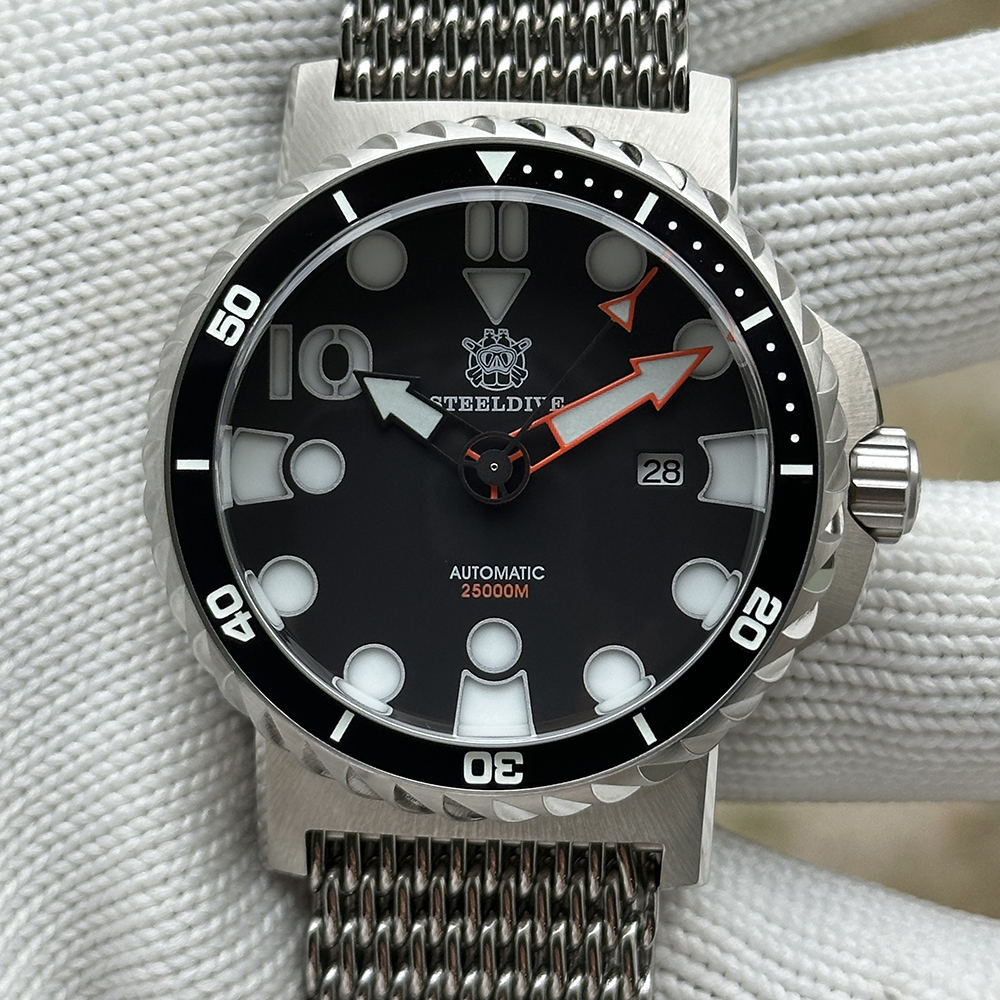 STEELDIVE Official SD1982H Date Function 46.5MM Sapphire Glass Ceramic Bezel NH35 Automatic Dive Watch