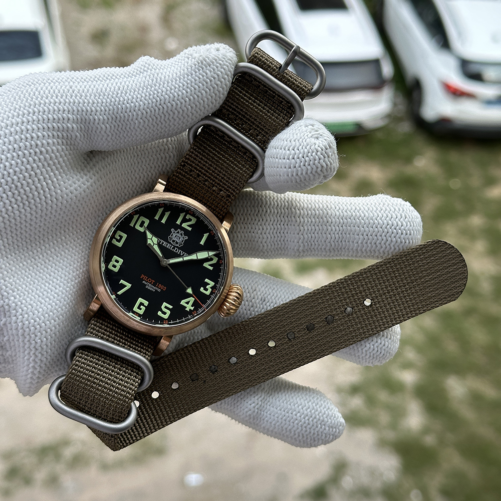 STEELDIVE Official SD1903S C3 Green Luminous 46.5MM Bronze Case 200M Waterproof NH35 Mends Automatic Dive Watch