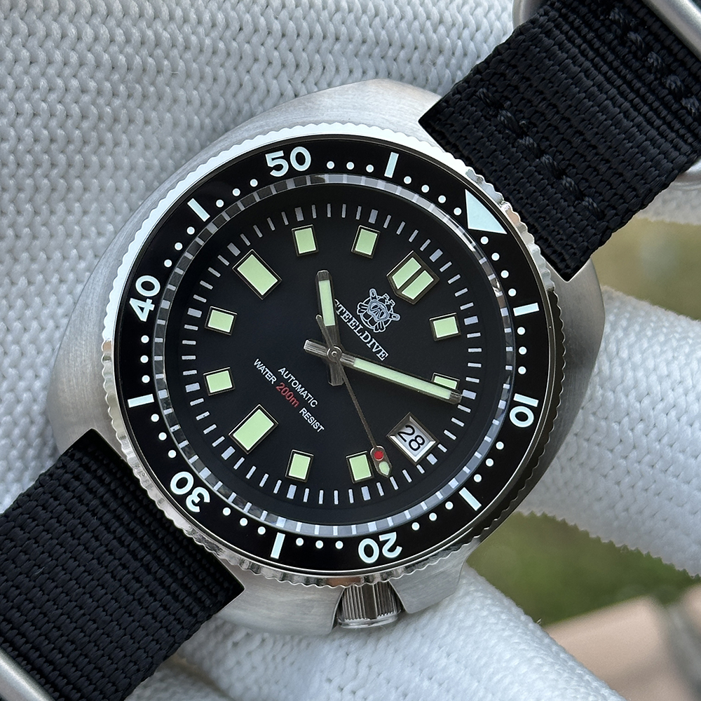 STEELDIVE Official SD1970 Black Turtle Watch On Nylon Strap