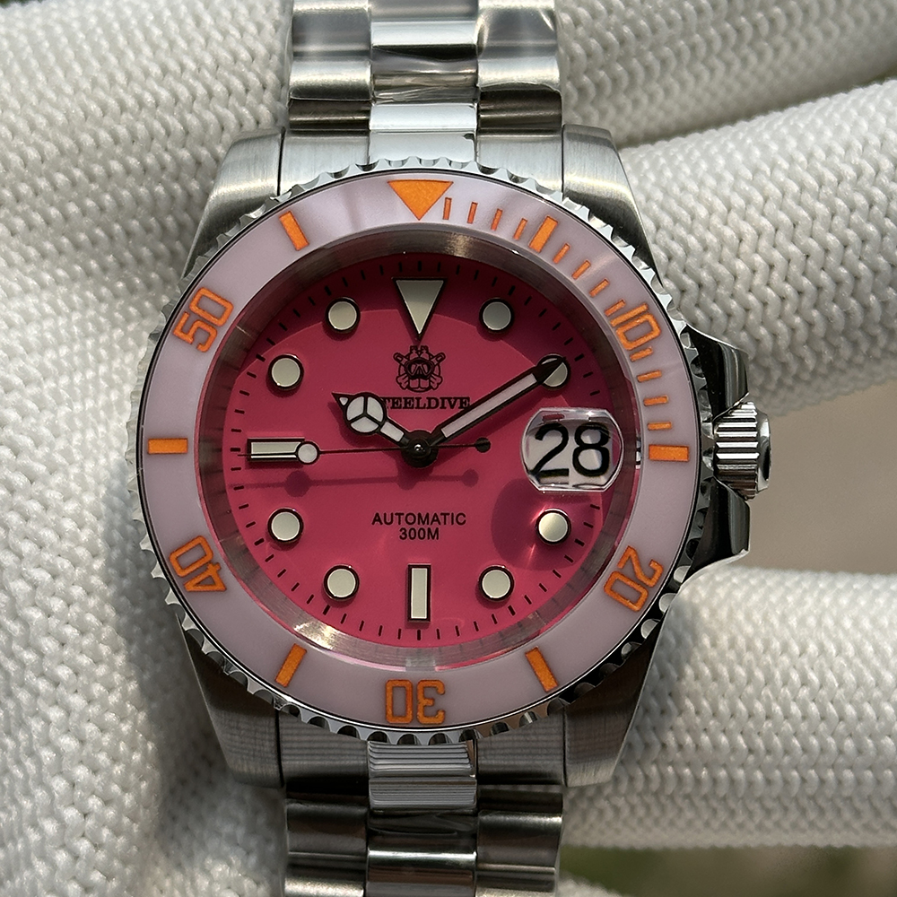 STEELDIVE Official SD1953C Hot Pink Dial 40.5MM Case Ceramic Bezel Insert  Japan NH35 Automatic Movement Men Sports Watch