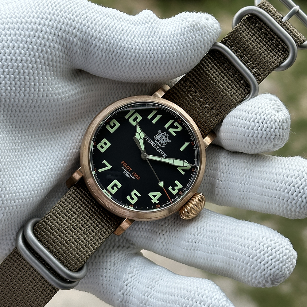 STEELDIVE Official SD1903S C3 Green Luminous 46.5MM Bronze Case 200M Waterproof NH35 Mends Automatic Dive Watch