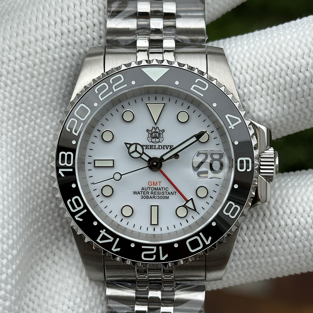 STEELDIVE Official SD1993 White Dial Sapphire Glass Japan NH34 GMT 300M Auatomtic Mens Dive Watch