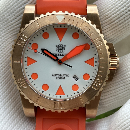 STEELDIVE Official SD1987S White Dial Orange Luminous 46.5MM Solid Bronze Case Sapphire Glass Mens NH35 Automatic Dive Watch
