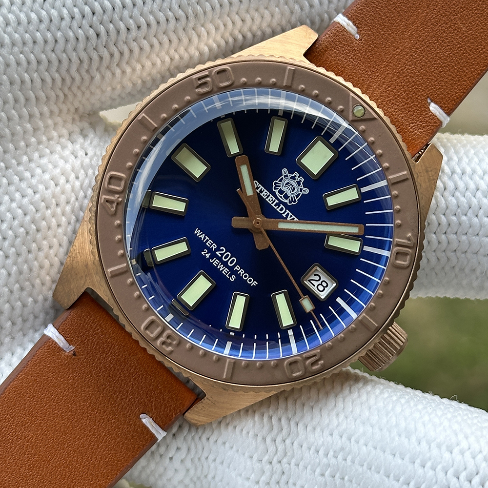 STEELDIVE Official SD1962S Blue Dial 200M Waterproof 41.9MM Bronze Case NH35 Automatic Mens Dive Watch