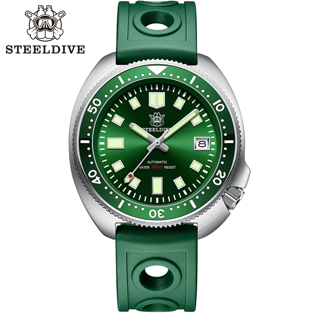 Steeldive SD1970 White Date Background 200M Wateproof AR Coating Sapphire Glass NH35 6105 Turtle Automatic Dive Diver Watch