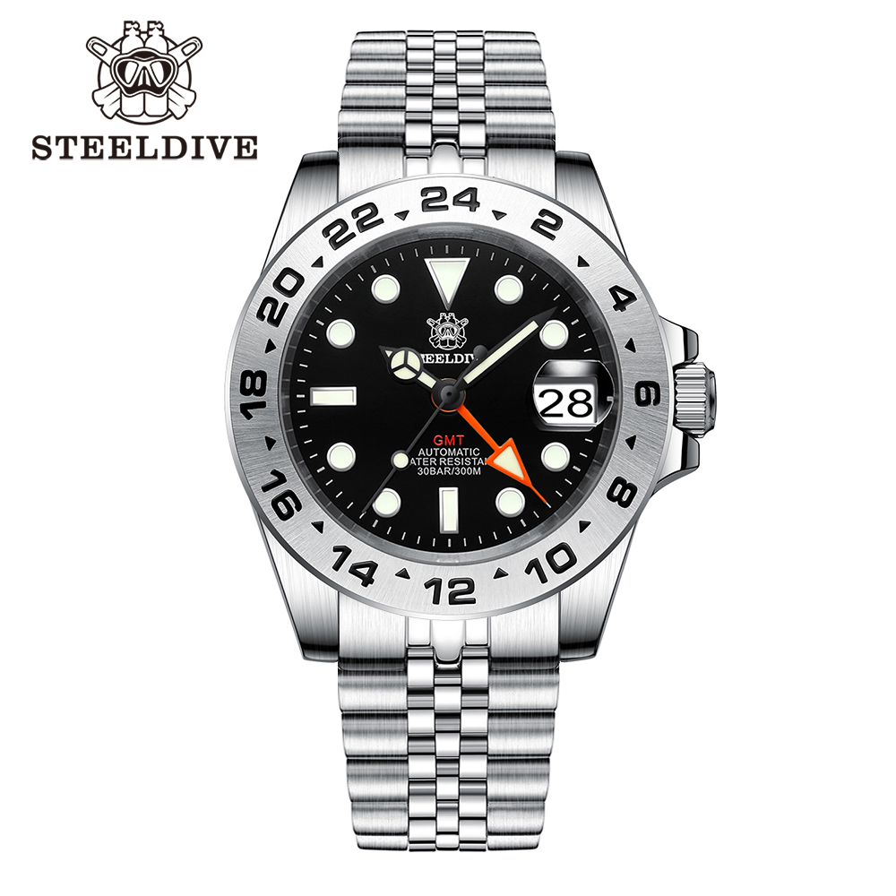 STEELDIVE Official SD1992 Black Dial 300M Waterproof  Date Function NH34 GMT Dive Watch 